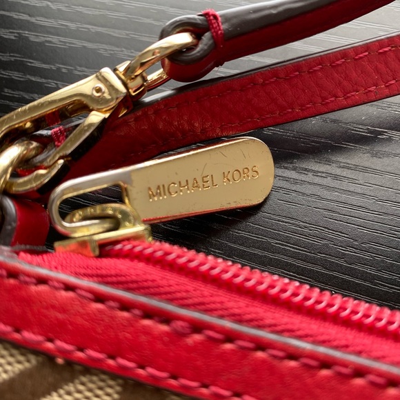 Michael Kors Logo Wristlet - Brown with Red Leather - Picture 3 of 5